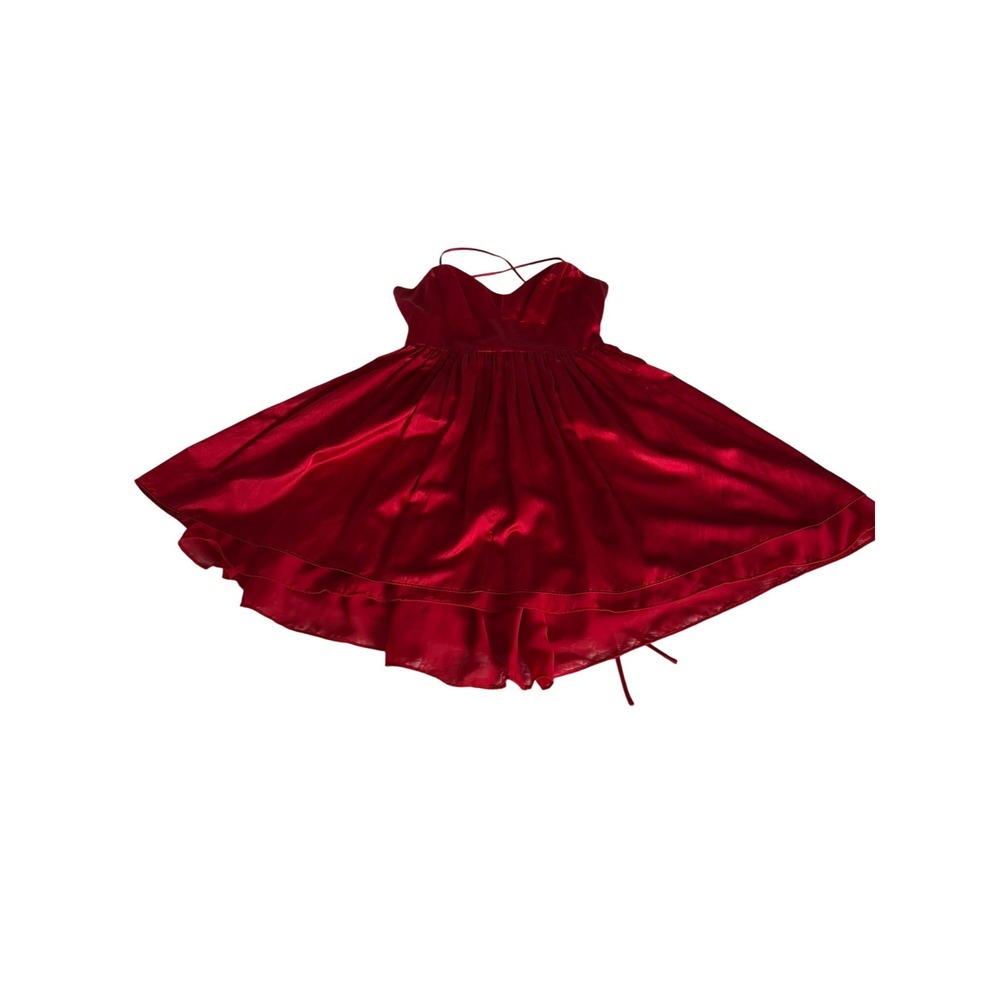 Forever 21 Red Silk Blend High Low Open Back Cocktail Dress M J05179D - Picture 10 of 13